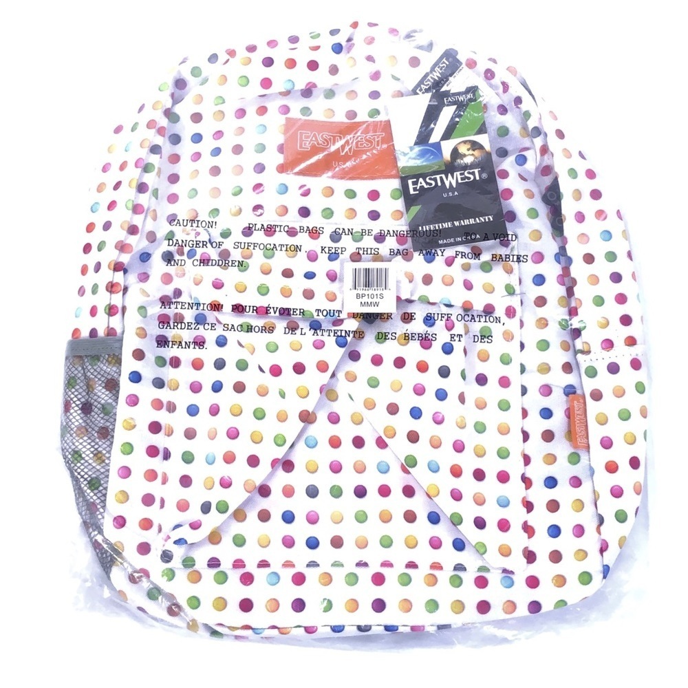 EAST WEST White Rainbow Polka Dot Backpack NWT